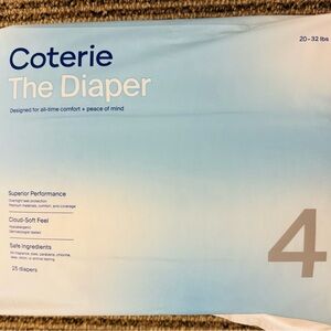 New unopened Coterie system size 4 diapers, pack of 25. For 20-32 lb child.